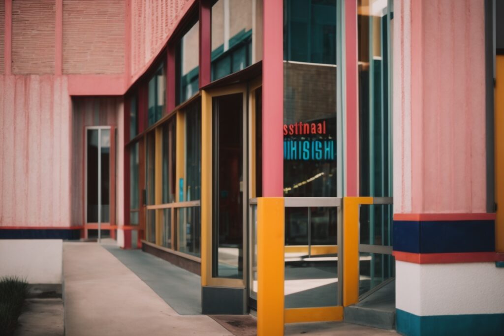 San Antonio commercial building with tinted windows and vibrant exterior