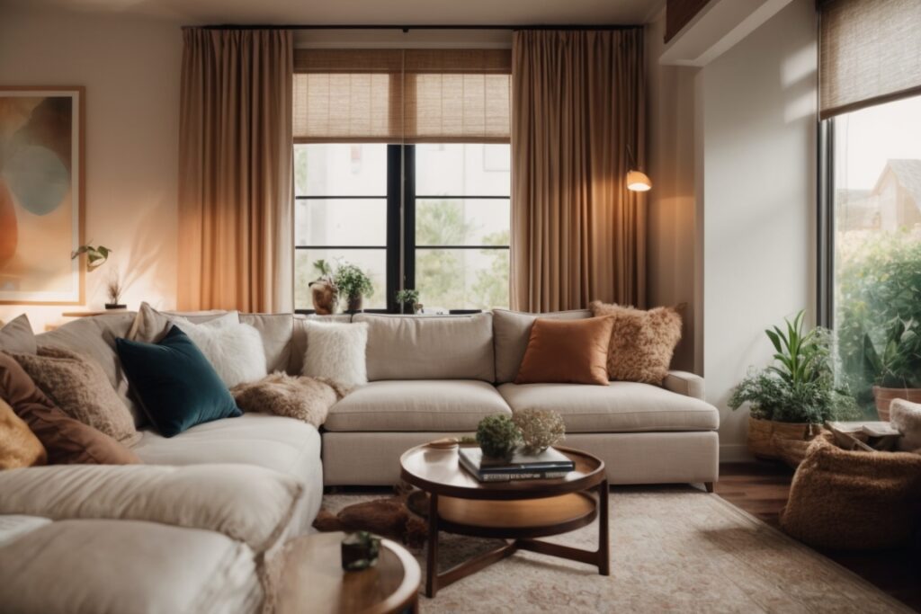 comfortable living room with heat blocking window film
