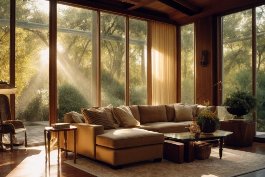 San Antonio home with energy efficient window film, sunlight reflecting off glass