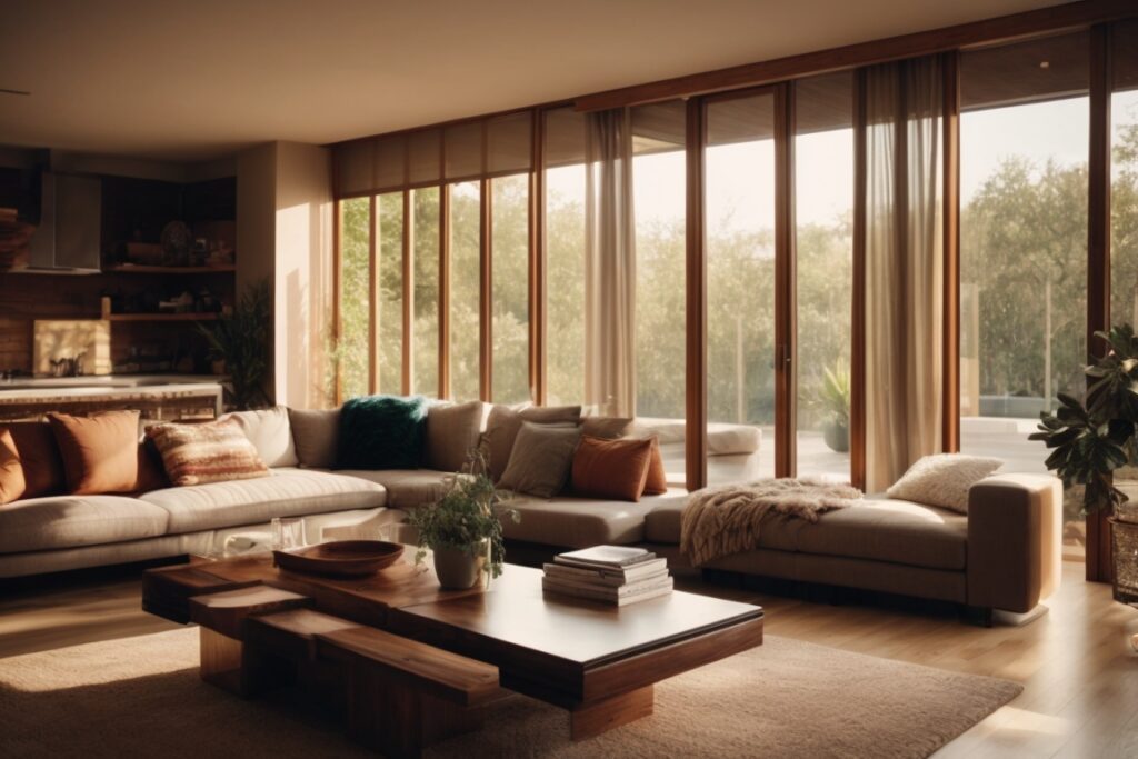 San Antonio home interior with heat control window film, reflecting sunlight