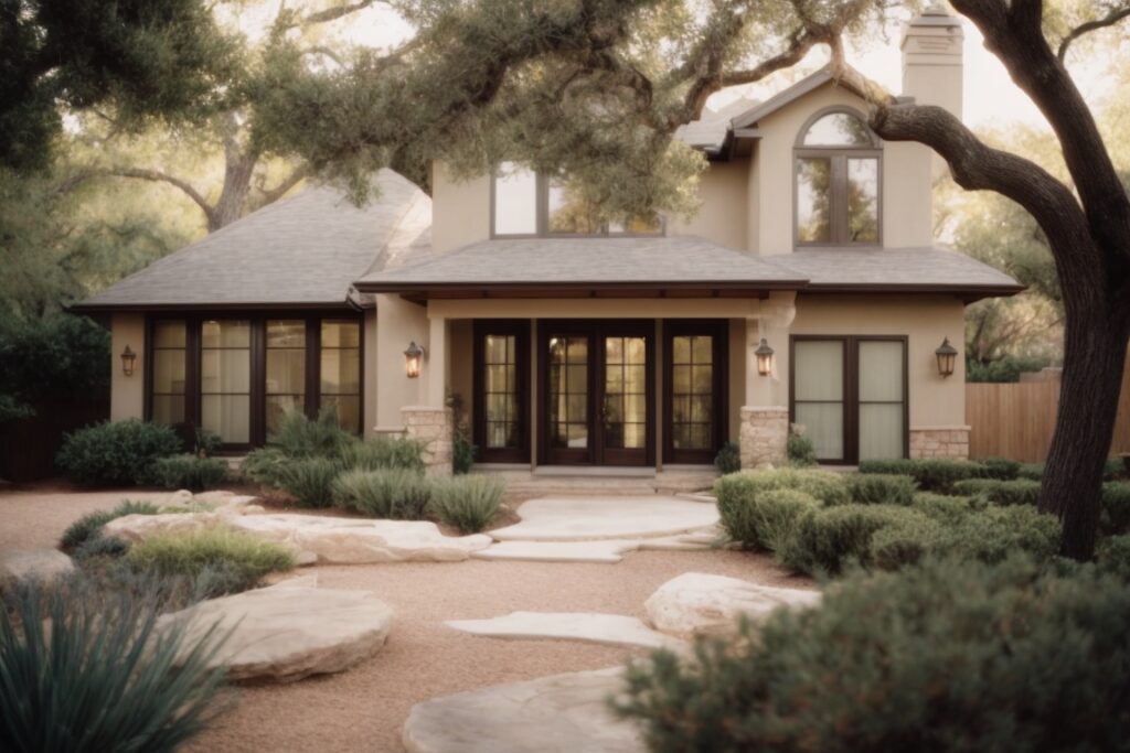 San Antonio home with tinted windows and serene interior design