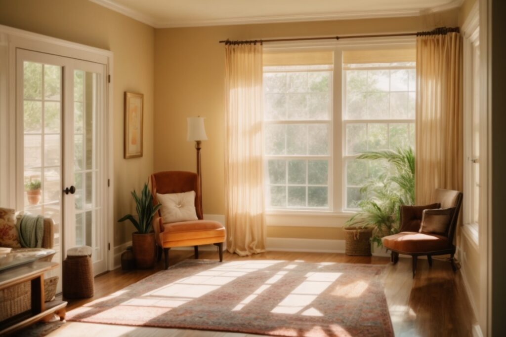 San Antonio home interior with vibrant, sunlit rooms and fading window film