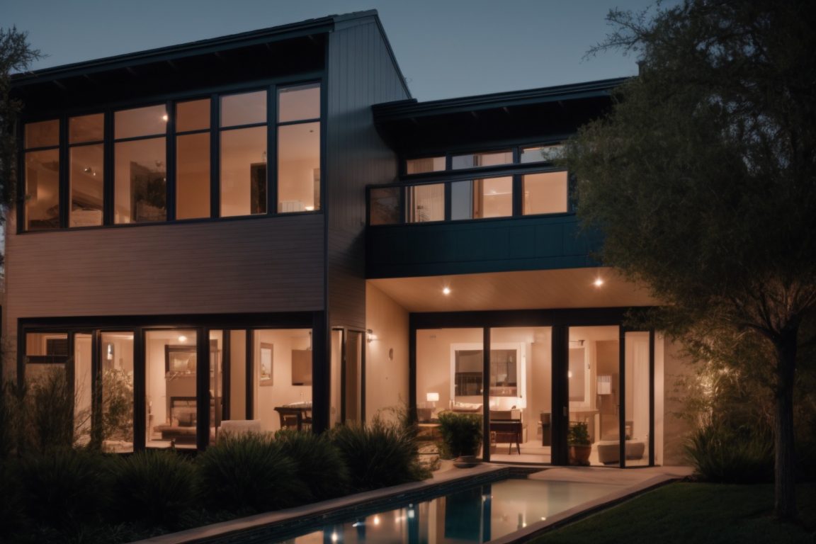suburban home in San Antonio with modern window tinting, twilight ambiance