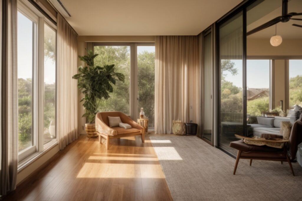 San Antonio home interior with window film and sun rays
