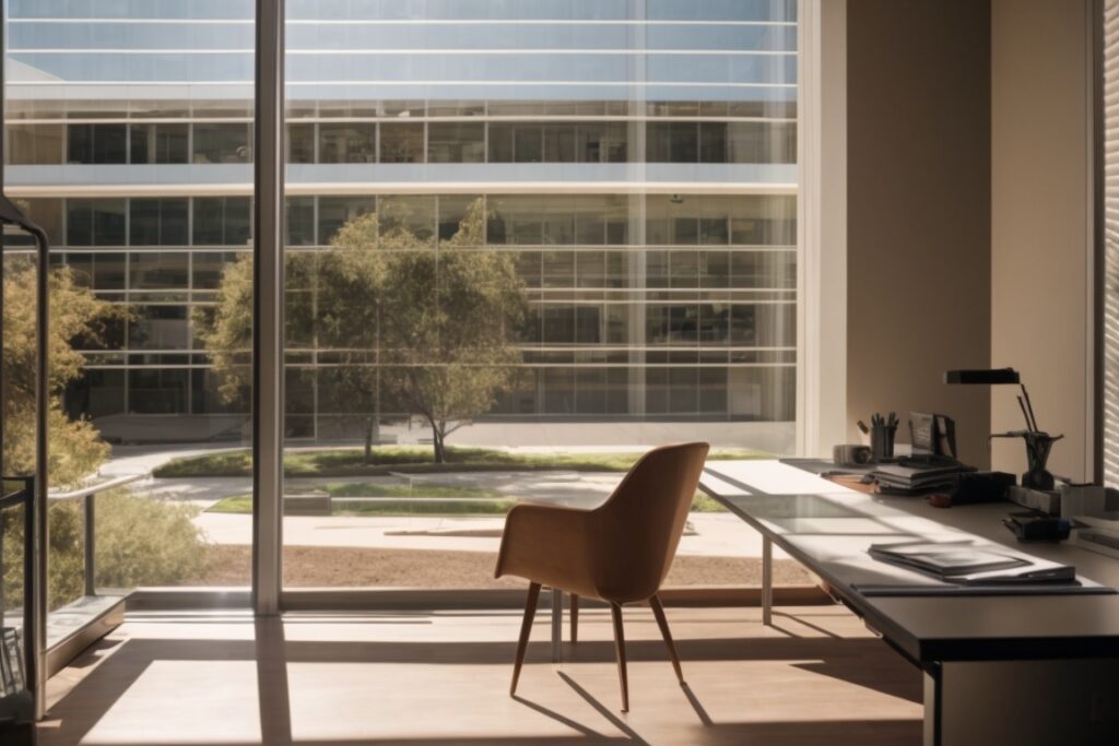 Sunlit office in San Antonio with heat blocking window film