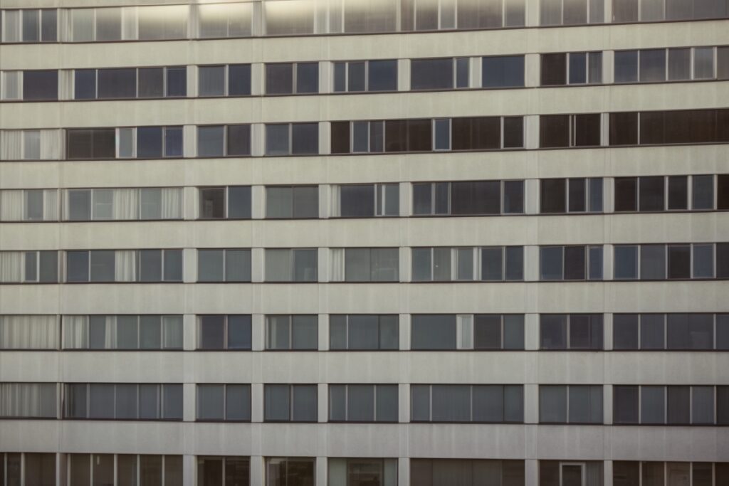 exterior of a building in San Antonio with opaque windows reflecting sunlight