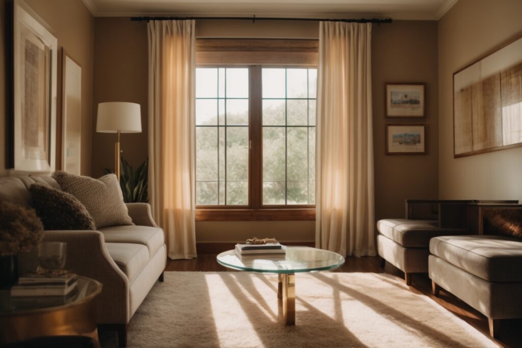 San Antonio home interior with insulating window film blocking sun