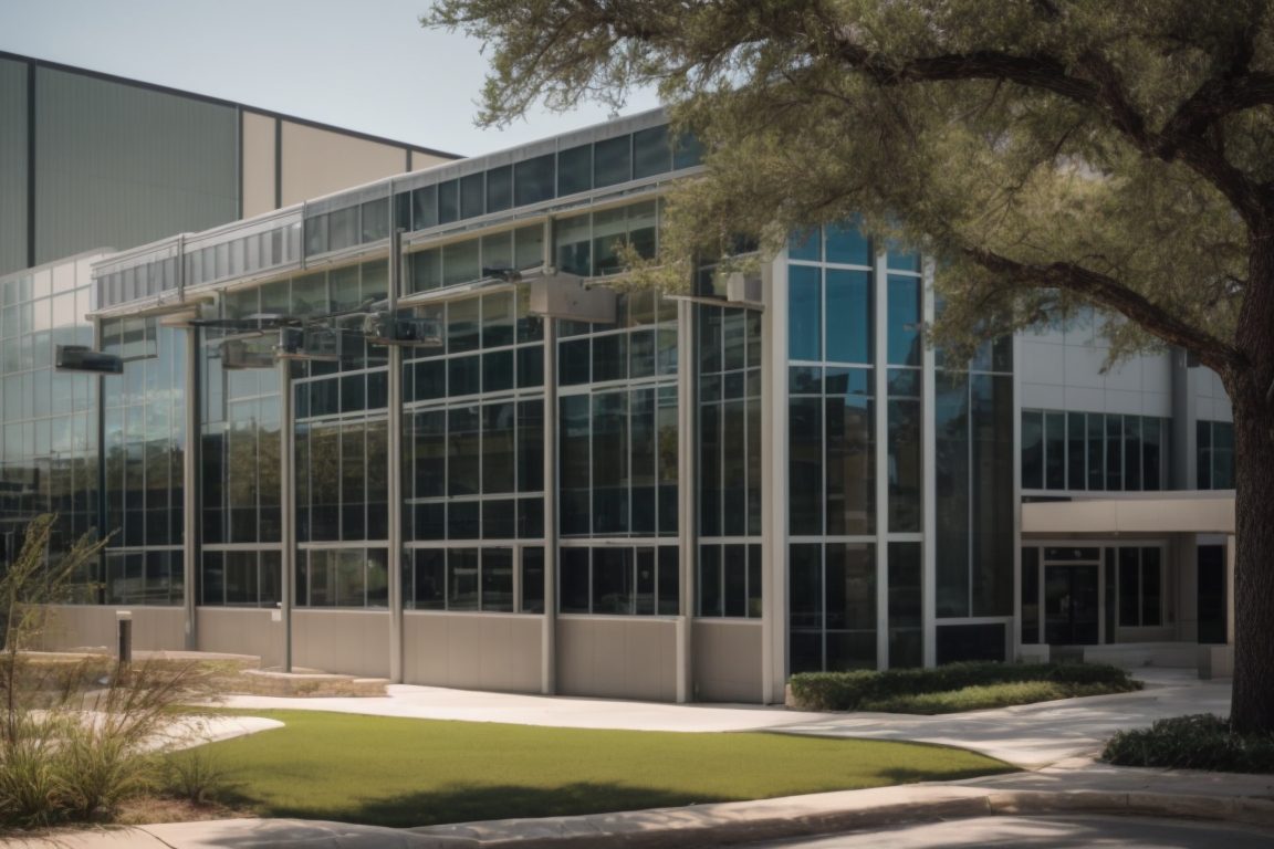 San Antonio commercial building with tinted windows, focusing on energy efficiency