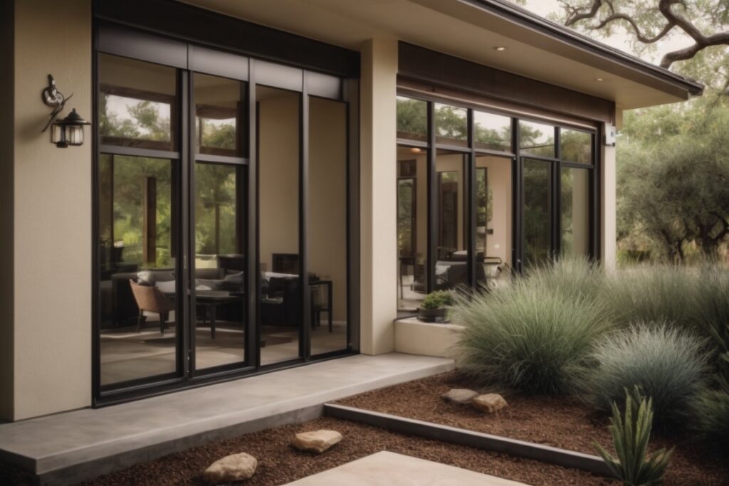 Energy-efficient home with visible window film in San Antonio climate