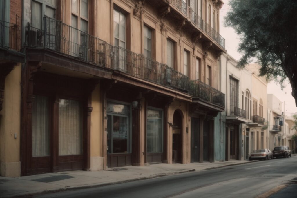 San Antonio street lined with buildings using fading window film