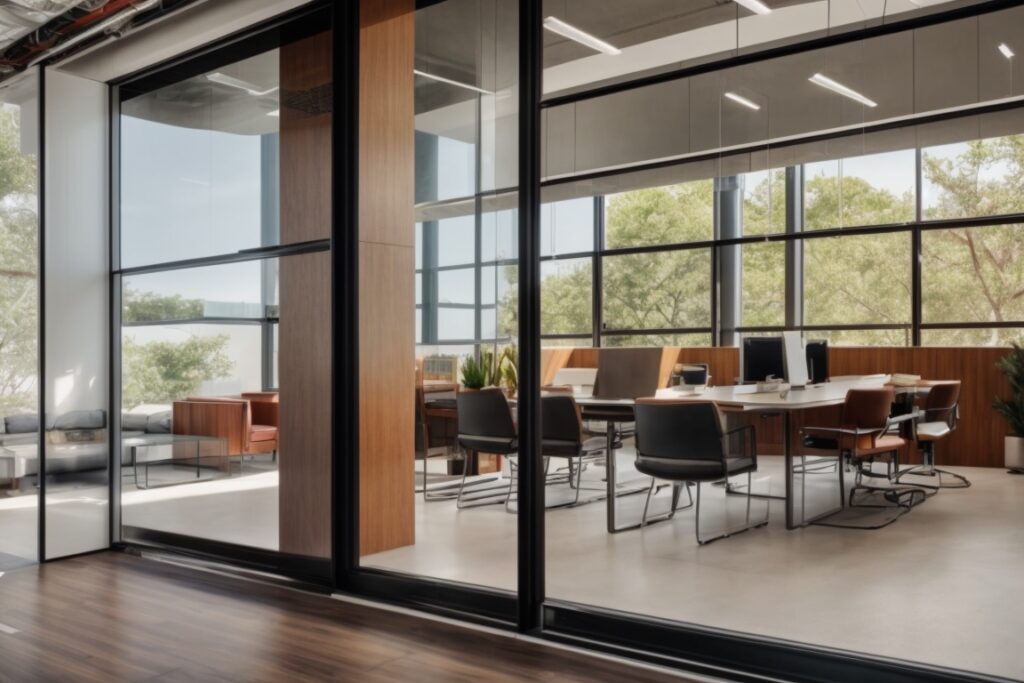 San Antonio office with heat reducing window film and modern furniture