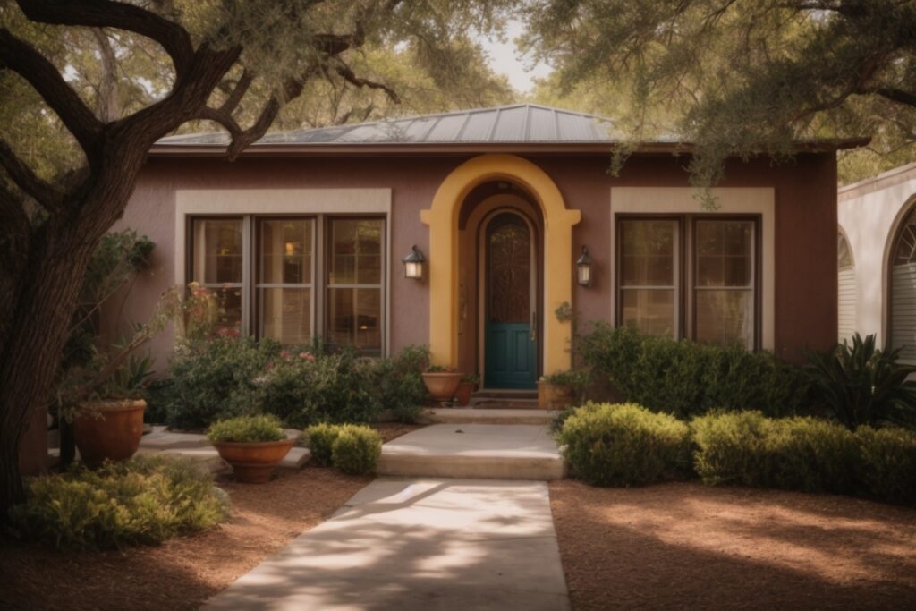 San Antonio home with sunlit opaque windows and vibrant exterior