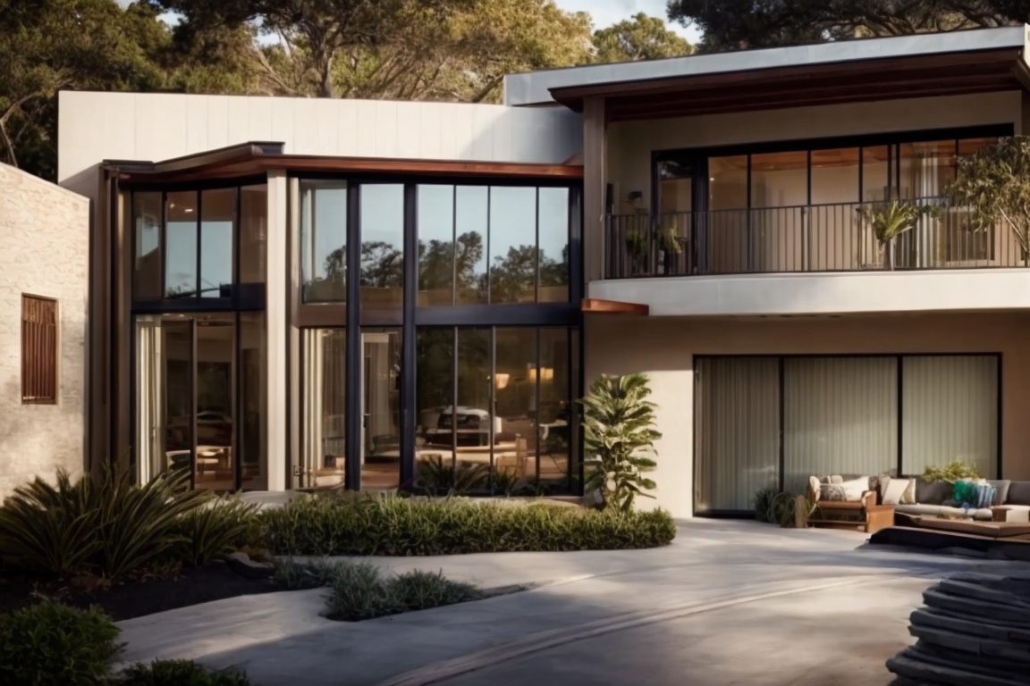 San Antonio home exterior with heat-reflective window films