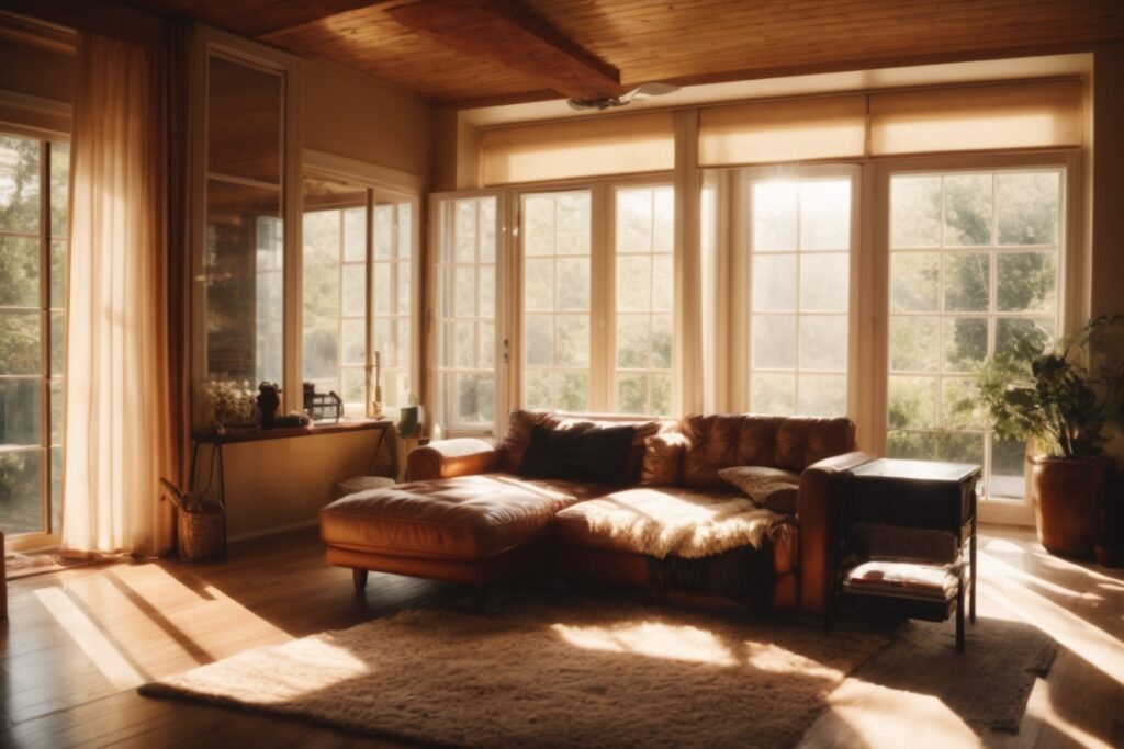 interior of a home with intense sunlight filtering through windows