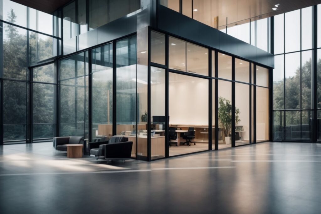 modern office with clear energy efficient window films