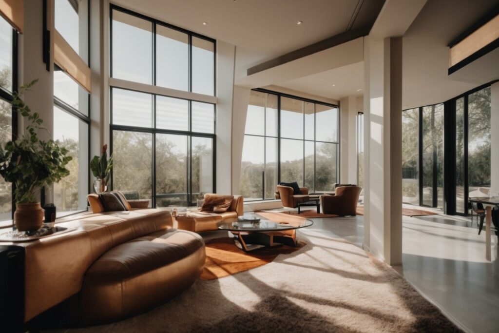 Modern home interior with heat blocking window film in San Antonio