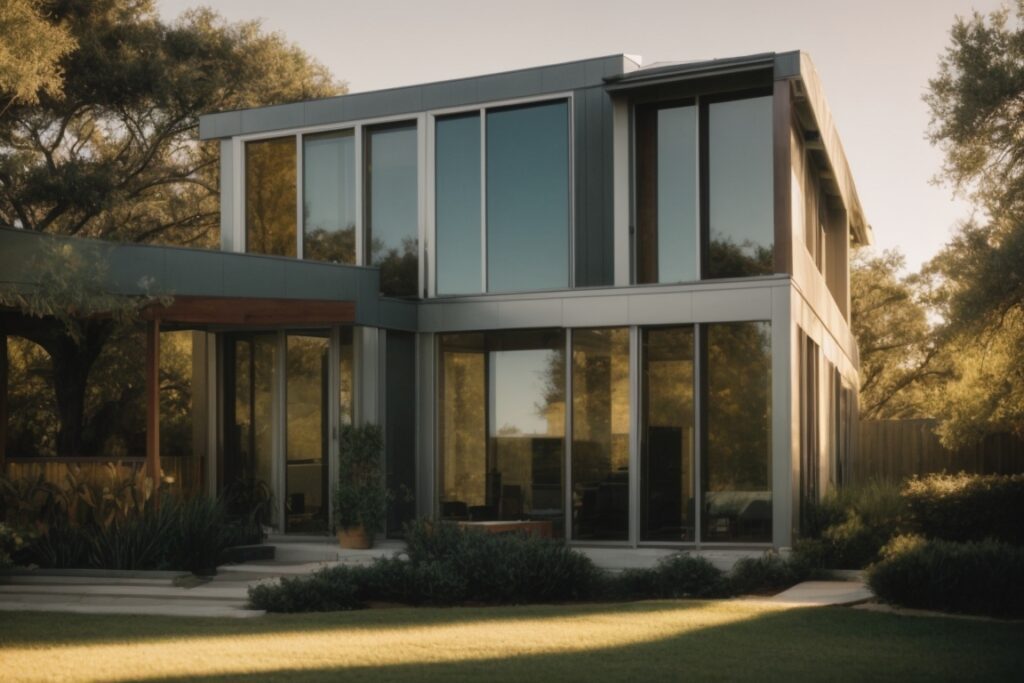 San Antonio home with expansive non-fading window films reflecting sunlight